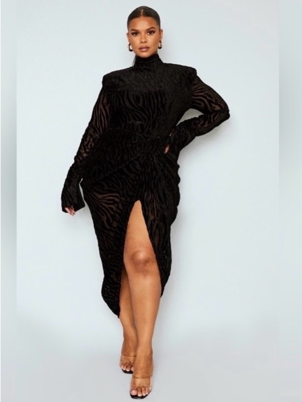 Pretty Little Thing Formal Zebra Devore Dress Black Velvet Burnout Plus Size 22